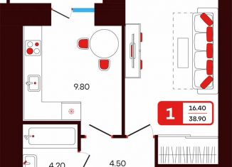 Однокомнатная квартира на продажу, 38.9 м2, Туймазы, переулок Луначарского, 3
