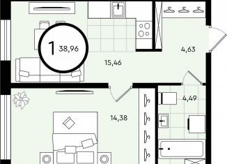 Продается однокомнатная квартира, 39 м2, Тюмень, ​улица Александра Звягина, 5