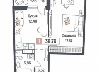 Продаю 1-комнатную квартиру, 38.8 м2, Мурино, ЖК Авиатор