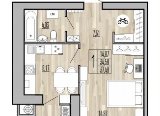 Продам 1-комнатную квартиру, 37.5 м2, Рыбное, Перспективная улица, 16