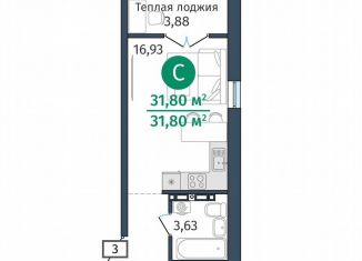 Продается квартира студия, 31.8 м2, деревня Дударева, улица Сергея Джанбровского, 27к1