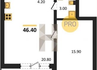 1-комнатная квартира на продажу, 46.4 м2, Воронеж