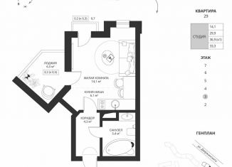 Продажа квартиры студии, 33.3 м2, Калининград, проспект Калинина, 117к3