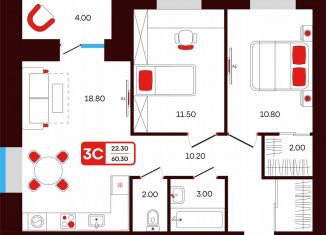 Продам 3-комнатную квартиру, 60.3 м2, Туймазы, переулок Луначарского, 3