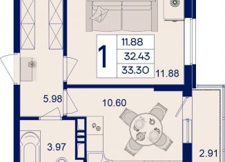 1-комнатная квартира на продажу, 33.3 м2, Москва, Дорожная улица, 1к7Б, ЮАО