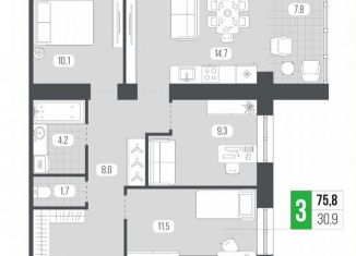 Продается трехкомнатная квартира, 75.8 м2, Брянск