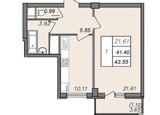 Продаю 1-комнатную квартиру, 43.6 м2, Воронеж, Волгоградская улица, 45