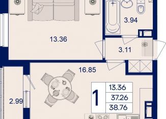 Продаю однокомнатную квартиру, 38.8 м2, Краснодар, Прикубанский округ