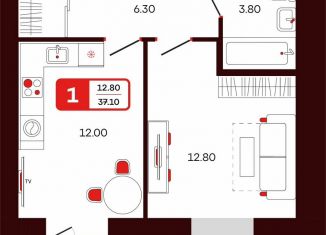 1-ком. квартира на продажу, 37.1 м2, Туймазы, переулок Луначарского, 3