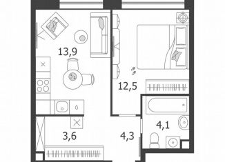 1-ком. квартира на продажу, 38.4 м2, Москва, метро ЗИЛ, 3-я очередь, к6