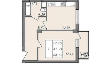 Продаю 1-ком. квартиру, 44.8 м2, Воронеж, Волгоградская улица, 45