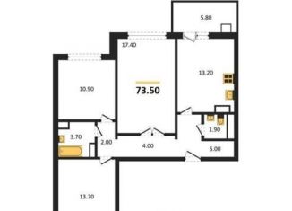 Трехкомнатная квартира на продажу, 73.5 м2, Воронеж, улица Шибилкина, 5