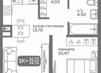 Продам однокомнатную квартиру, 34.3 м2, Тюмень, улица Вадима Бованенко, 10