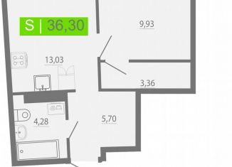 1-комнатная квартира на продажу, 36.3 м2, Мурино