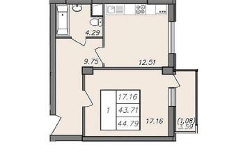 Продаю 1-ком. квартиру, 44.8 м2, Воронеж, Волгоградская улица, 45