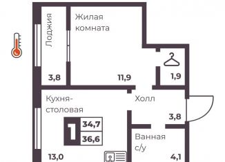 Продам 1-комнатную квартиру, 34.7 м2, Челябинск, Тракторозаводский район
