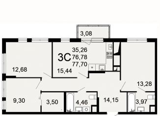 Продажа трехкомнатной квартиры, 77.7 м2, Рязань, Семчинская улица, 3к1, ЖК Ломоносов