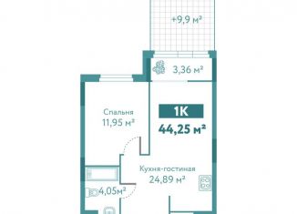 Однокомнатная квартира на продажу, 44.3 м2, Тюмень, улица Павла Никольского, 10к1блок1, ЖК Акватория