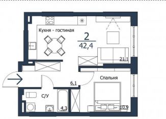 Продается двухкомнатная квартира, 42.4 м2, Красноярск, ЖК Светлый, улица Петра Подзолкова, 5В
