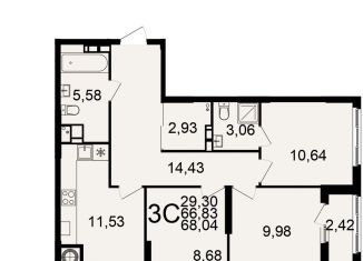 Продам трехкомнатную квартиру, 68 м2, Рязань, Берёзовая улица, 5, Железнодорожный район
