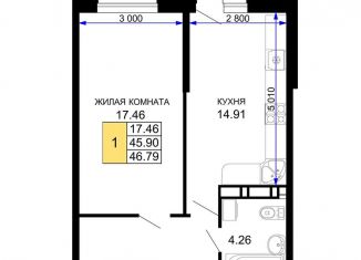 Продам однокомнатную квартиру, 46.8 м2, Краснодар, Музыкальный микрорайон