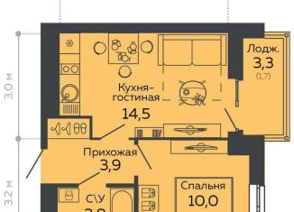 1-комнатная квартира на продажу, 33.8 м2, Екатеринбург, улица Данилы Зверева, 11, улица Данилы Зверева