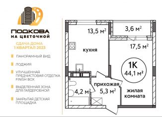 Продаю однокомнатную квартиру, 44.1 м2, Нижний Новгород, жилой комплекс Подкова на Цветочной, 8, Приокский район