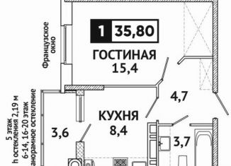 Продается 1-ком. квартира, 35.8 м2, Ставрополь, микрорайон № 36