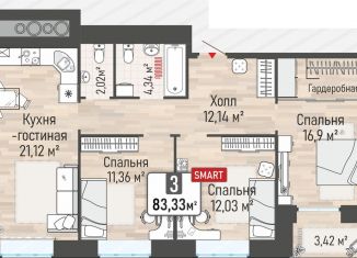 Продажа трехкомнатной квартиры, 83.3 м2, Рыбное