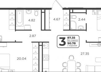 Продам 3-комнатную квартиру, 88.2 м2, Тюмень, Холодильная улица, Центральный округ