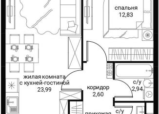 Однокомнатная квартира на продажу, 46.4 м2, Москва, метро Проспект Вернадского