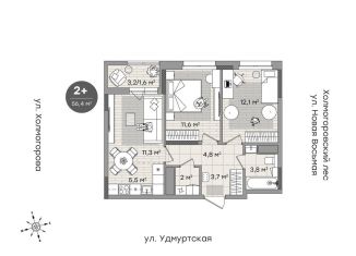 Продам двухкомнатную квартиру, 56.4 м2, Ижевск, улица Холмогорова, 107