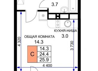 Квартира на продажу студия, 24.7 м2, Краснодар, ЖК Ракурс, улица имени Героя Ростовского, 8к2