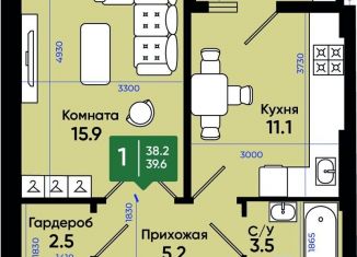 1-комнатная квартира на продажу, 40.5 м2, Ростовская область, улица Олимпийское Кольцо, 36к22