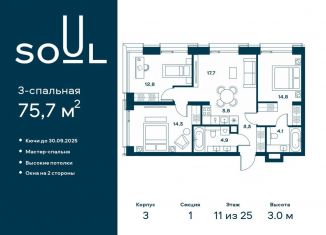 Продам 3-комнатную квартиру, 75.7 м2, Москва, район Аэропорт