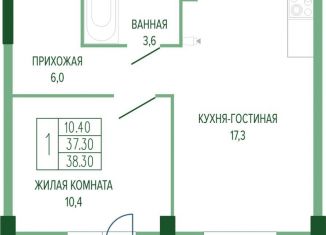 Однокомнатная квартира на продажу, 38.3 м2, Краснодарский край