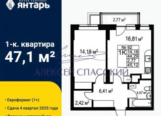 Однокомнатная квартира на продажу, 47.1 м2, Нижний Новгород, Советский район