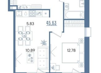 Продаю однокомнатную квартиру, 45.6 м2, Казань, Авиастроительный район