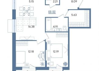 2-ком. квартира на продажу, 69 м2, Казань, Авиастроительный район