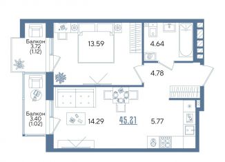 Продается 1-комнатная квартира, 45.2 м2, Казань, Авиастроительный район