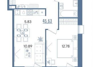 Продажа 1-комнатной квартиры, 45.6 м2, Казань