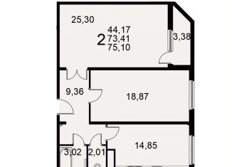 2-комнатная квартира на продажу, 75.1 м2, Рязань, Славянский проспект, 8