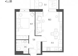 Продам двухкомнатную квартиру, 44.4 м2, Тюмень, Профсоюзная улица, 49