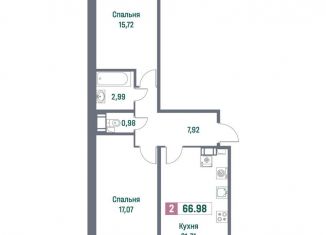 Продается двухкомнатная квартира, 67 м2, Мурино