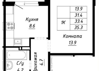 Продажа 1-комнатной квартиры, 33.4 м2, Барнаул