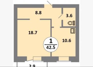 Продается однокомнатная квартира, 42.5 м2, Красноярск, проспект 60 лет Образования СССР, 48