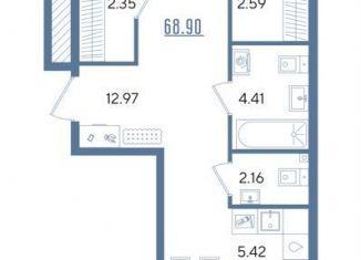 Продам двухкомнатную квартиру, 68.9 м2, Казань