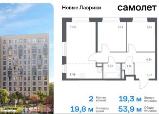 Продам 2-комнатную квартиру, 53.9 м2, Ленинградская область, жилой комплекс Новые Лаврики, 1.1