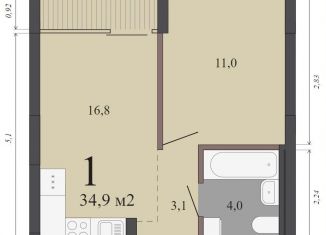 Продаю 1-комнатную квартиру, 34.9 м2, Екатеринбург, метро Уралмаш, улица Бакинских Комиссаров, 33А/3