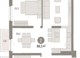 Продается 2-комнатная квартира, 86.1 м2, Тюмень